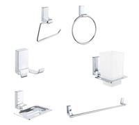 Kit Completo 6 Accesorios Baño Asta Jabón WC Gancho Porta Toalla 03906