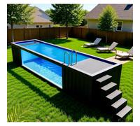 Kit completo de piscina sobre el suelo, piscina contenedor de envío de 10/20 pies con ventana de visualización transparente, piscina modular de acero prefabricada