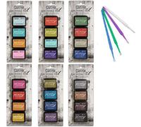 Kit completo de tintas Distress Archiv Mini de Ranger Tim Holtz – incluye los sets 1, 2, 3, 4, 5 y 6 – con aplicadores de precisión