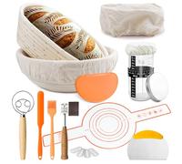 Kit Completo para Masa Madre,Cesta de Pan De Levadura De 2 Pcs Con Forro,Eslinga De Pan De Silicona,Tarro De Levadura,Amasadora,Cepillo De Silicona,Rascador de Cuenco,Juego Rascadores de Masa(A)