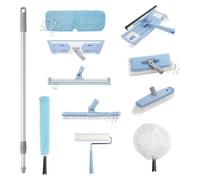 Kit completo SINI System – Click-In – Juego 10 en 1 – Incluye mango telescópico, accesorios para limpieza de suelos, baños, ventanas y para eliminar el polvo, para una limpieza versátil