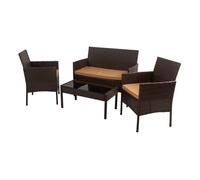 Kit conjunto mesa, 2 sillones y 1 sofa marron de rattan sintetico de mesa 86x41x39 cm