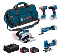 Kit de 5 herramientas de 18V - GSR 18V-65 + GDX 18V-285 + GKS 18V-57-2 + GOP 18V-34 + GST 18V-125 S + 2 baterías de 5,0 Ah + Cargador GAL 12V/18V-80 + Maletín - BOSCH - 0615A500BV