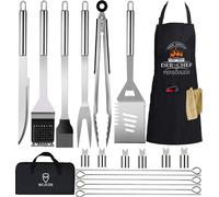 Kit de accesorios para parrilla, regalo para hombres: juego de 20 piezas de acero inoxidable que incluye pinzas para parrilla, espátula, delantal, ideal para actividades al aire libre, camping y como