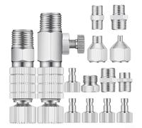 Kit de adaptador de aerógrafo para manguera de compresor incluye 14 conectores mecanizados de precisión con opciones de rosca NPT de 1/8 y 1/4 pulgadas