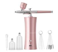 Kit de aerógrafo inalámbrico con compresor de presión variable, pulverizador portátil para retoque de carrocería automático, spray de motocicleta, arte de uñas, sistema HVLP, USB (rosa)