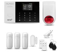 Kit de Alarma para casa WiFi + gsm con Sirena inalámbrico | Alarma hogar Kit con 3 sensores PIR de Movimiento y 1 Sensor de Puerta/Ventana | Control Desde el teléfono | HUXGO® HXA005