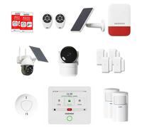 Kit de alarma para el hogar inteligente que incluye una cámara exterior solar, una cámara HD, una sirena y un detector de humo