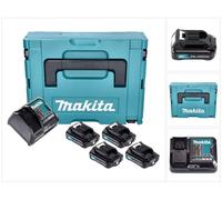 Kit de alimentación Makita 4x BL 1021 B batería 12 V máx. 2,0 Ah CXT (4x 197396-9) + cargador DC 10 SB (197363-4) + Makpac