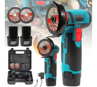 Kit de Amoladora Angular Inalámbrica de 12V con Batería de Litio Recargable, 19500 RPM, Mini Máquina de Pulir y Cortar para Proyectos de Bricolaje en el Hogar Deluxe Set(2X Battery)
