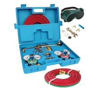 Kit de antorcha de acetileno Oxy, kit de corte de oxígeno, juego de antorcha de soldadura, portátil, profesional, juego de herramientas de soldadura con regulador, medidores, gafas, dos mangueras y