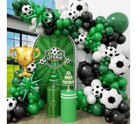 Kit de arco de globos de fútbol de 132 piezas con globos de color verde oscuro, negro y blanco para deportes, fútbol, baby shower, decoración de fiesta de cumpleaños
