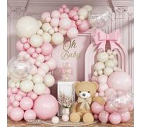 Kit de arco de globos rosa y blanco, guirnalda de marfil pastel de doble relleno con 3 globos transparentes de 18 pulgadas para decoración de fiesta de cumpleaños de niñas