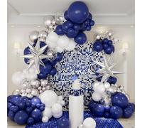 Kit de arco de guirnalda de globos azul marino y plateado, 146 globos de aluminio plateado metálico azul real con estrellas explosivas plateadas para decoraciones de graduación, cumpleaños, bodas y
