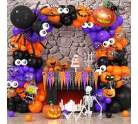 Kit de arco de guirnalda de globos de Halloween, decoraciones de fiesta de Halloween, globos de confeti negro, naranja, morado, con globos de aluminio de calabaza, fantasma, calcomanías de murciélago