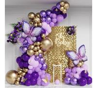 Kit de arco de guirnalda de globos de mariposa morada, globos dorados cromados morados con globos de aluminio de mariposa para cumpleaños de niñas, suministros de fiesta de baby shower, despedida de