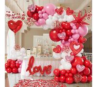 Kit de arco de guirnalda de globos para el día de San Valentín con confeti rosa, blanco, rojo, corazón, explosión, estrella, pétalos de rosa para aniversario, boda, decoraciones románticas