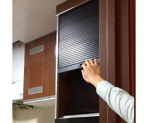 Kit de armario de cocina con puerta de tambour negra, puerta enrollable comercial, puertas retráctiles con riel y asa, ideal para tocadores, armarios, estantes de libros, despensas (50,8 x 71,1 cm)