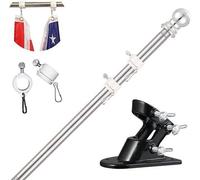 Kit de asta para banderas de aluminio Ibenzoa® de 180 cm, color blanco, ajustable de 40 a 180 cm, con 2 anillos de plástico giratorios, soporte de acero inoxidable y ángulo ajustable de 45 a 90°