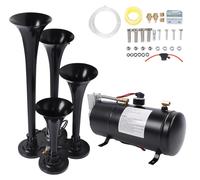 Kit de bocinas de aire, 12 V, 135 dB, extremadamente ruidoso, con 4 bocinas de aire tipo trompeta y un compresor de 3 litros a 150 PSI, ideal para camiones, automóviles, furgonetas y barcos