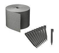 Kit de bordes para césped Nature, altura de 15 cm, longitud de 10 metros, color gris, con clavijas para fijación