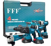 Kit de bricolaje profesional 4 en 1 con taladro y atornillador inalámbrico, taladro de percusión inalámbrico, amoladora angular inalámbrica, martillo perforador y taladro de percusión de 68 V
