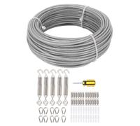 Kit de cable de acero inoxidable de 1/8 de pulgada, 30 metros de longitud, con ganchos