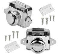 Kit de cierre de seguridad Ibzoa® para muebles, 2 unidades – con botón pulsador, montaje sencillo, aleación de zinc y plástico, color plateado, para grosores de tablero de 15–18 mm, diámetro del orifi
