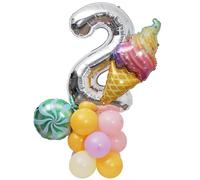 Kit de columna de globos con el número 2 de helado, dos decoraciones de fiesta de cumpleaños, tema de caramelo pastel, accesorios de fotos de baby shower (helado)