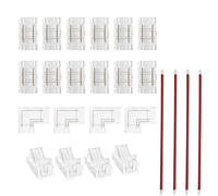 Kit de conectores de tira de luces LED Clearhill de 2 pines transparentes sin soldadura de 10 mm para esquinas, conector de tira a cable de 4P, tira a tira de 12P, en forma de L de 2P, cable rojo y