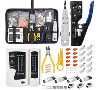 Kit de Crimpadora RJ45 Profesional 9 en 1 para Cat7 Cat6 Cat5, Herramienta de Red Multifunción con Tester de Cable LAN, Conectores Pass Through y Pelacables para Mantenimiento de Internet