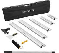 Kit de cuchillas para masilla de paneles de yeso, que incluye cuchillas de 254, 406, 610, 813 y 1016 mm, además de una varilla de extensión de 862-2072 mm. Incluye cuchillas de acero inoxidable, herra