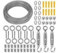 Kit de cuerda de acero de 50 metros, 2 mm de grosor, con revestimiento de PVC, e incluye abrazaderas de tensión M4