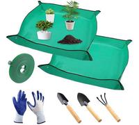 Kit de cuidado del jardín Ibenzoa® con 2 láminas de protección para plantas impermeables de 100x100 cm (PE), 2 palas, un rastrillo, guantes de nylon y sujetadores para plantas – un set para un cuidado