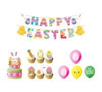 Kit de de Pascua - Juego de decoración de conejito de huevos para niños completo | Pancarta feliz Pascua, fondo, decoración colgante tarta | Para infantiles, interior exterior
