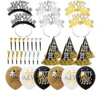 Kit de Decoración de Año Nuevo 2026, 46 piezas 2026 Año Nuevo Fiesta Suministros, Sombreros Diadema de Año Nuevo, Cuernos de fiesta de Año Nuevo, Globos de Año Nuevo
