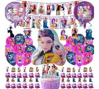 Kit de decoración de cumpleaños estilo anime de 53 piezas:Pancarta,Globos de aluminio con personajes de dibujos animados y adorno para pastel.Decoraciones increíbles para fiestas infantiles y de fans