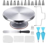 Kit de decoración de pasteles que incluye: un plato giratorio de aleación de aluminio de 30,5 cm de diámetro, un nivelador de pasteles, una espátula para glaseado, 2 conectores y 3 alisadores de glase