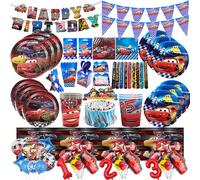 Kit de Decoración para Fiesta de Cars Lightning McQueen, Pancarta de Feliz Cumpleaños, Globos, Platos, Vasos, Fondo, Tema de Carreras para Niños balloon