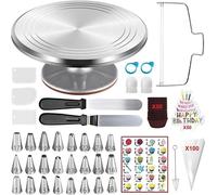 Kit de decoración para pasteles Silecomplaza, que incluye: plato giratorio de aluminio, nivelador de pasteles, 24 boquillas de decoración numeradas, 3 espátulas, y 50 mangas pasteleras desechables