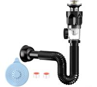 Kit de desagüe para lavabo de baño, tapón antiobstrucción, 3,68 cm | Tapón abatible con recogedor de pelo, colador antiobstrucción, tubo flexible expandible