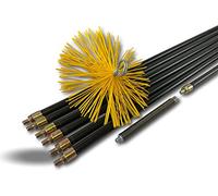 Kit de deshollinado Hyper Pro para conductos entubados | Cepillo sintético | Ø200 mm | 7 varillas negras PPN macizas contra roscadas Ø20 mm | Resorte de inicio | 6x2 m + 1x1 m | Kibros RAMHP20N