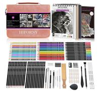 Kit de dibujo y bocetos de 100 piezas, que incluye lápices, carbón y más, en una práctica bolsa de transporte (rosa)
