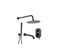 Kit de ducha empotrada a pared con grifo y rociador de acabado color negro mate Duero de Valaz - 25 cm