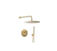 Kit de ducha empotrada con rociador redondo monomando en oro mate Besaya de Valaz - 25 cm