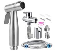 Kit de ducha para inodoro y aseo higiénico, kit de ducha Pulido con válvula de 3 vías (1/2"-3/8") - Ducha para higiene íntima (Plata)