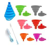 Kit de embudo plegable de 7 piezas, kit de embudos de silicona plegable, pequeñostonnoir para llenar botellas, cuatro tamaños diferentes, tres calibres, con dos cepillos para limpiar.