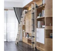 Kit de escalera deslizante Kit Juego completo con rodillo de suelo-Raíl de montaje de pared horizontal en tubo de acero negro-Raíl telescópico retráctil de 3-20 pies (1-6 m) para biblioteca, autocarav