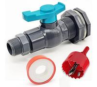 Kit de espiga de barril de lluvia con una sierra perforadora que incluye cinta de sellado de rosca de válvula de bola de PVC y adaptador roscado macho de manguera de jardín (macho de 3/4 pulgadas)