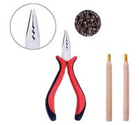 Kit de extensiones de cabello, incluye 100 micro-clips, aguja de inserción y herramientas, color marrón